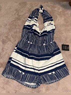 Lulus Delphi Blue and White Striped Tie-Front Romper 💙🤍